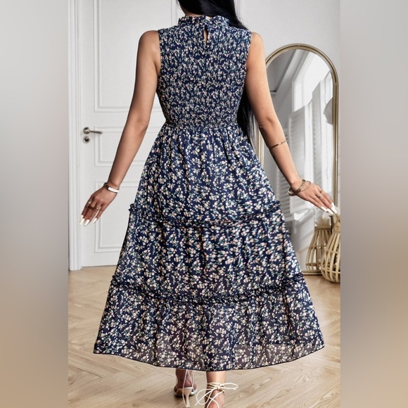 Floral Print Frill Trim Smocked Dress - Picture 2 of 4